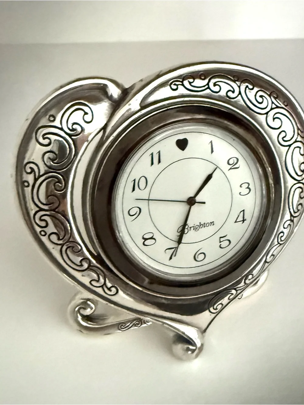 Brighton Silver Heart Shaped Decorative Clock